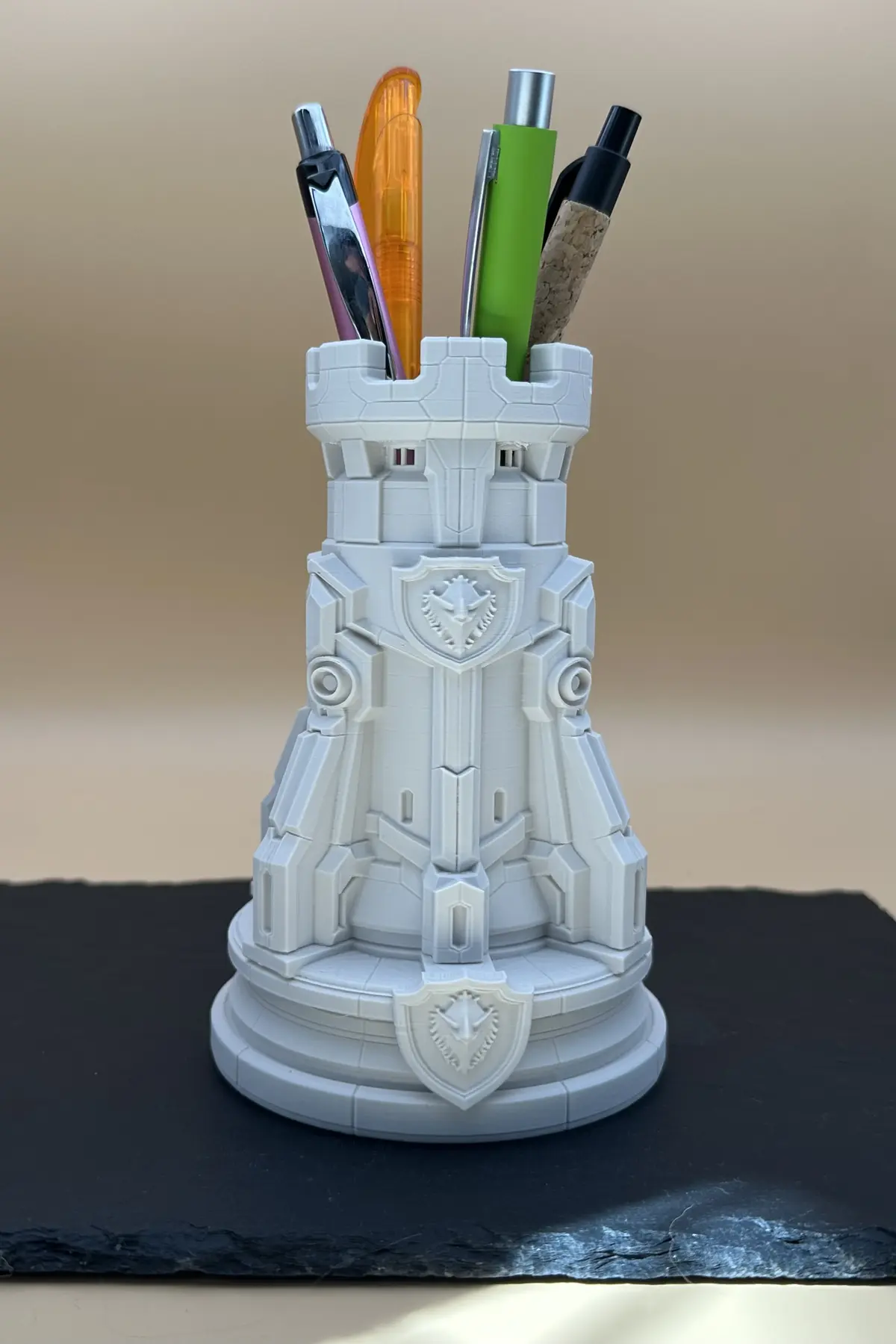 Prototype 02, an unreleased chess study used as a pen holder